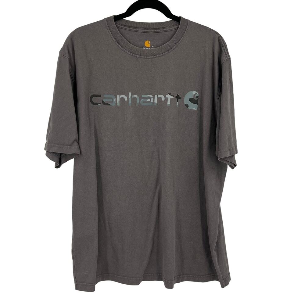 Carhartt‎ Gray Camo Logo Short Sleeve Tshirt Front Back Graphic Cotton Men's XL
